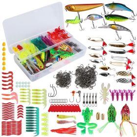 375 Pcs Fishing Baits And Tackle Box Saltwater Freshwater Fishing Lures Kit Lifelike Popper Crankbaits Crickets Frogs Spoon Lures Maggots (Option: 375Pcs)